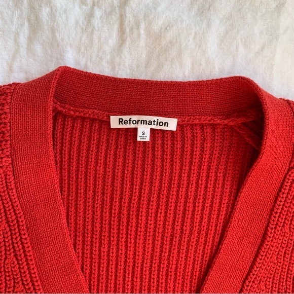 Reformation Jessa Cotton V Neck Button Knit Cardigan Sweater Red Sundried Tomato - Picture 6 of 9